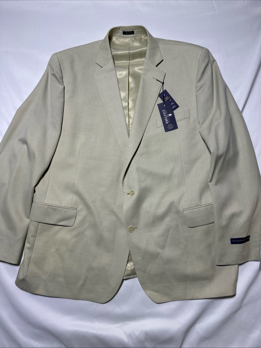 Stafford Light Beige Men's Sport Coat - Classic Two-Button Blazer 52L Stone